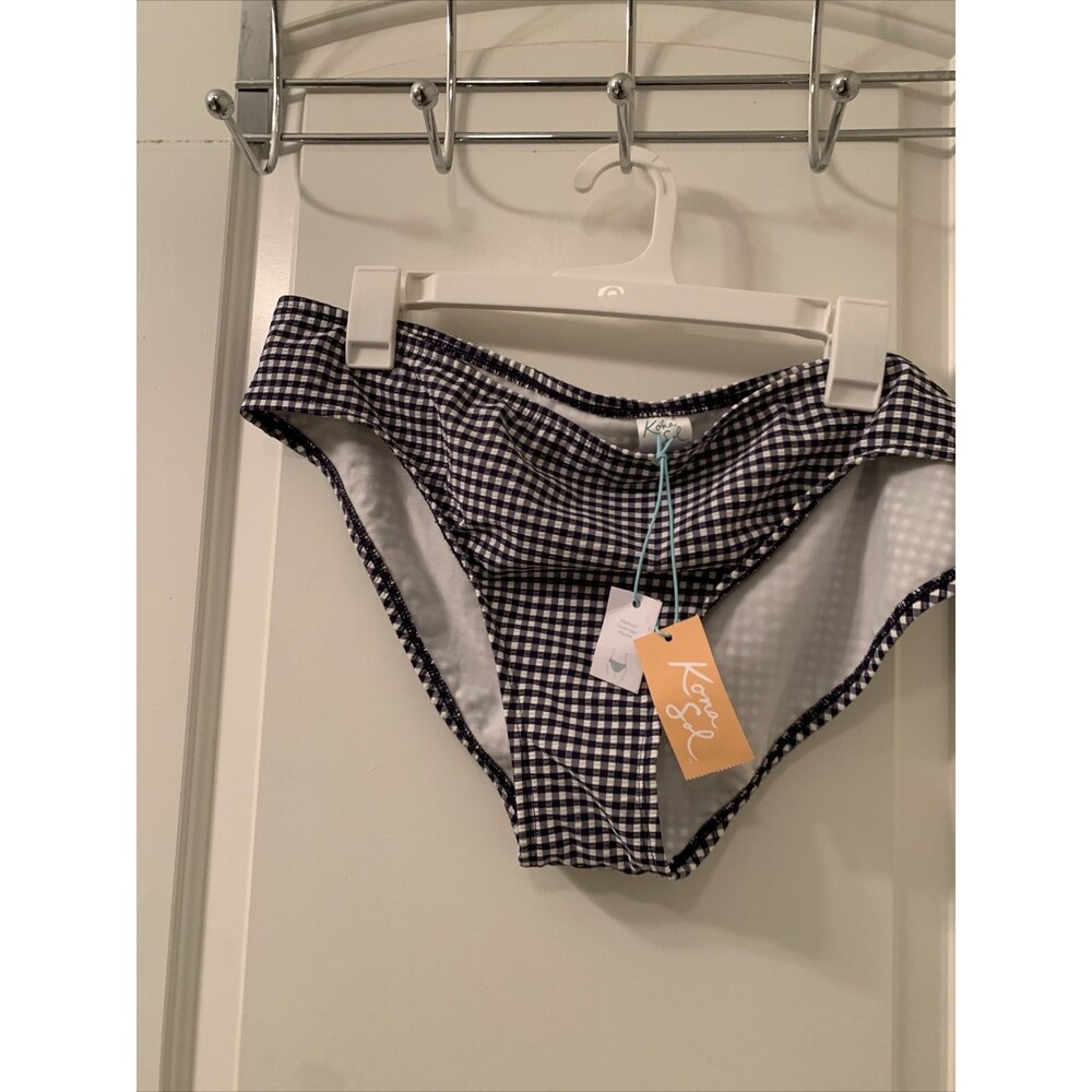 Kona Sol Women's Gingham Swim Bikini Bottom Swimwear Size XL Blue White
